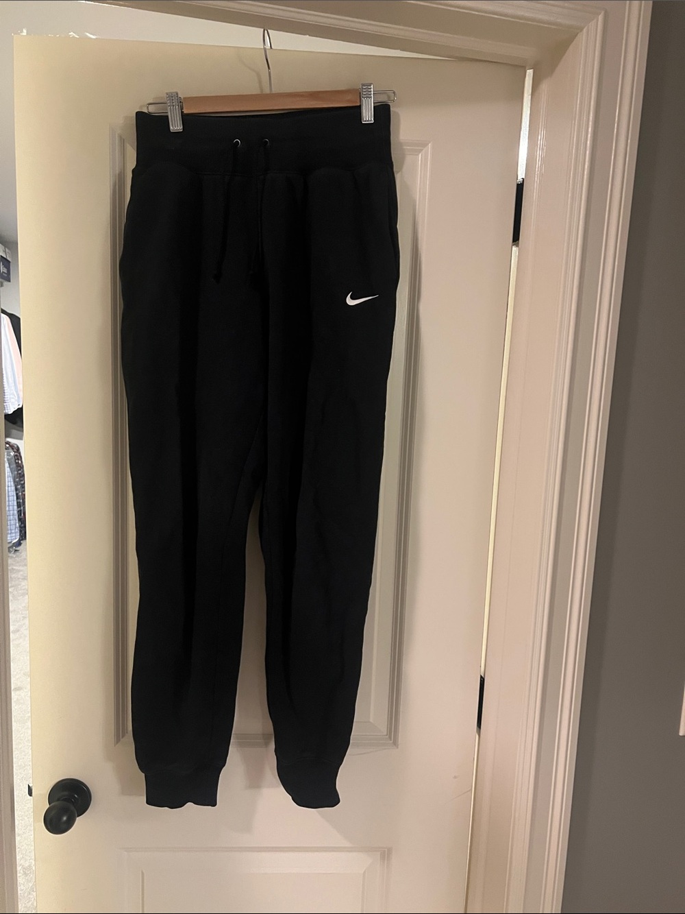 Nike Black womens Fleece Joggers with White Swoosh